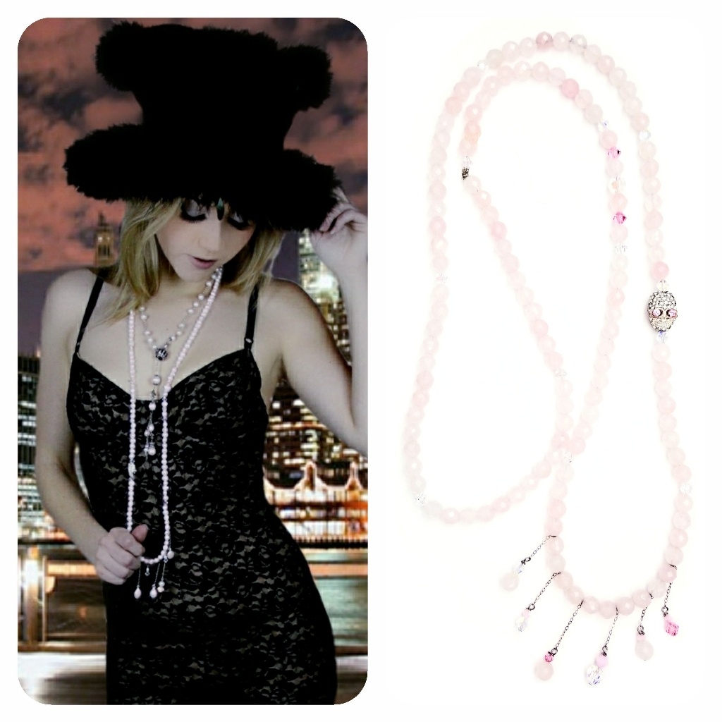 Kinley Rose Quartz Wrap Skull Necklace